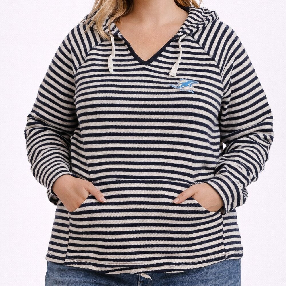MIAMI DOLPHINS Women' Hoodie XL Knit Top Embroidered Logo Lightweight Stripes